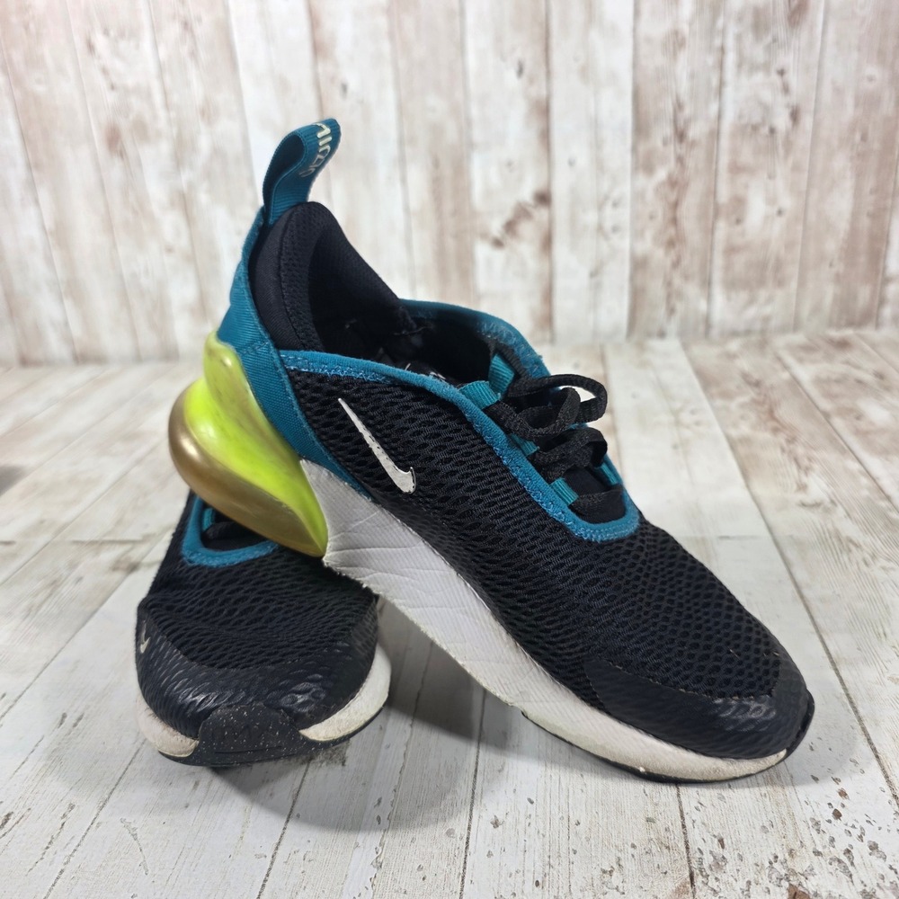 Nike Air Max 270‎ Kids Black Teal Volt Yellow Sneakers AO2372-026 Size 2Y - Picture 6 of 8
